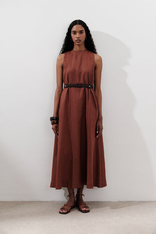 Linen Gathered Dress Copper
