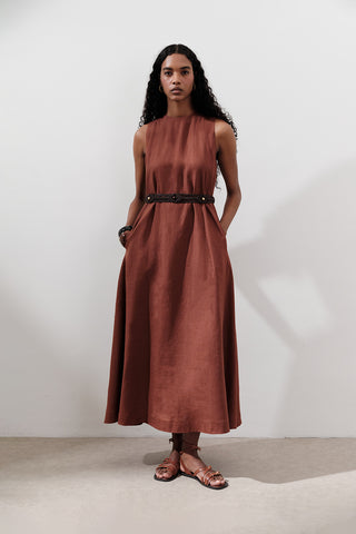 Linen Gathered Dress Copper