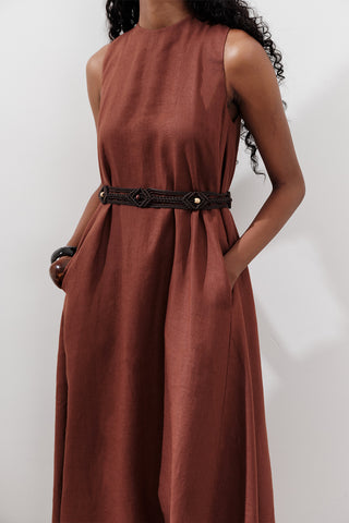 Linen Gathered Dress Copper
