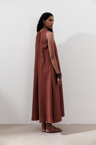 Linen Gathered Dress Copper