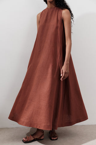 Linen Gathered Dress Copper
