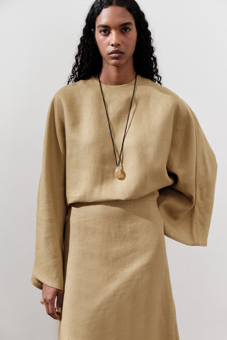 Tie-Waist Linen Dress Curry