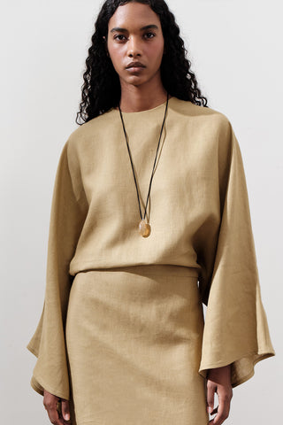 Tie-Waist Linen Dress Curry