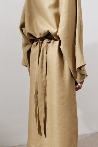 Tie-Waist Linen Dress Curry