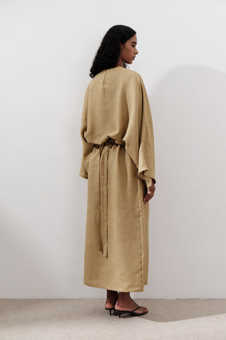 Tie-Waist Linen Dress Curry