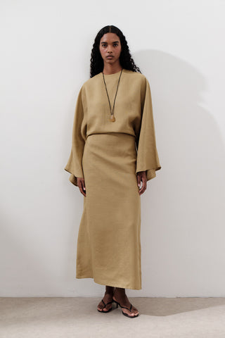 Tie-Waist Linen Dress Curry