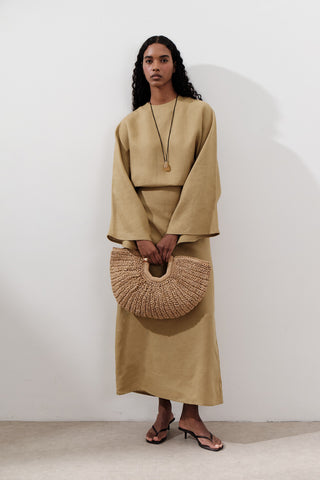 Tie-Waist Linen Dress Curry