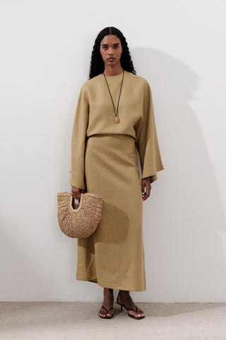 Tie-Waist Linen Dress Curry