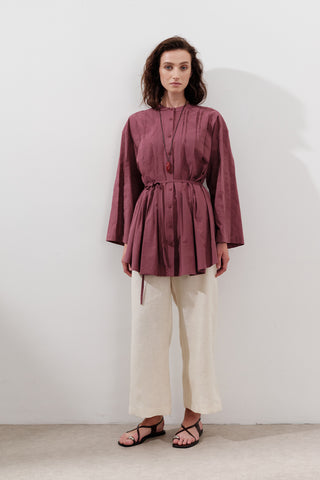 Pleated Wide-Sleeve Tunic Dusty Rose