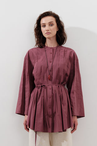 Pleated Wide-Sleeve Tunic Dusty Rose