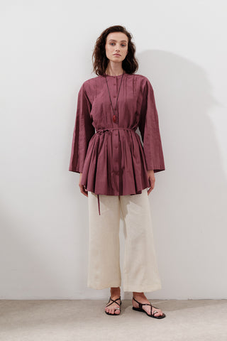 Pleated Wide-Sleeve Tunic Dusty Rose