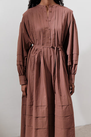 Pleated Volume Dress Warm Brown