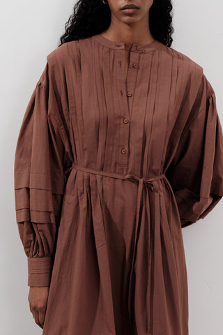Pleated Volume Dress Warm Brown