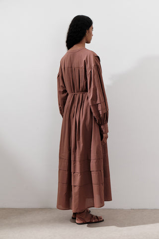 Pleated Volume Dress Warm Brown