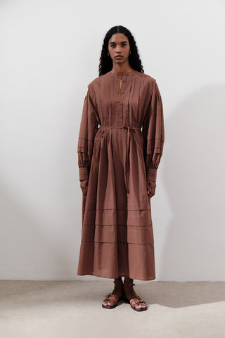 Pleated Volume Dress Warm Brown