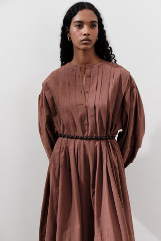 Pleated Volume Dress Warm Brown