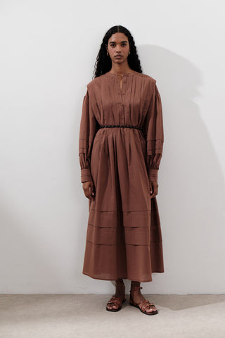 Pleated Volume Dress Warm Brown
