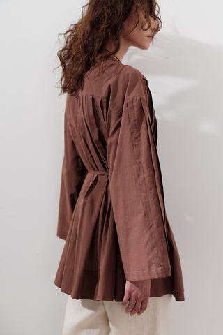Pleated Wide-Sleeve Tunic Warm Brown
