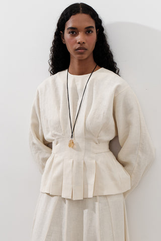 Crossover Tie Linen Blouse Vanilla