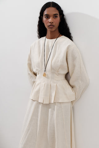 Crossover Tie Linen Blouse Vanilla