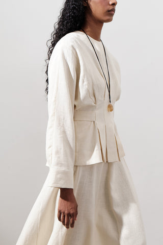 Crossover Tie Linen Blouse Vanilla