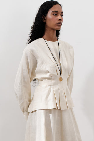 Crossover Tie Linen Blouse Vanilla