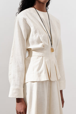 Crossover Tie Linen Blouse Vanilla