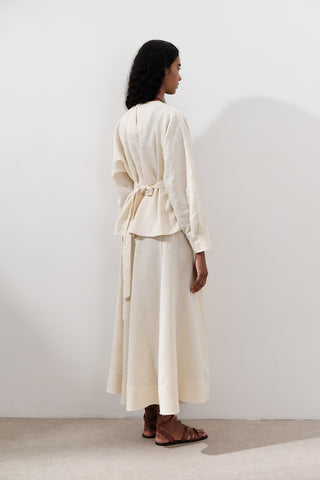 Crossover Tie Linen Blouse Vanilla