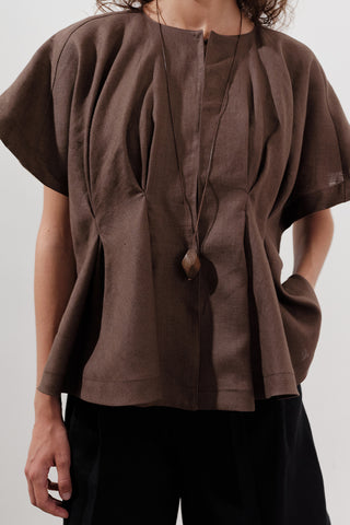 Pleated Linen Vest Dusty Brown