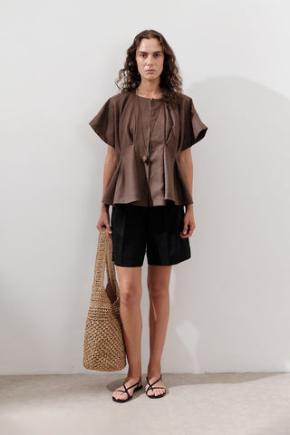 Pleated Linen Vest Dusty Brown
