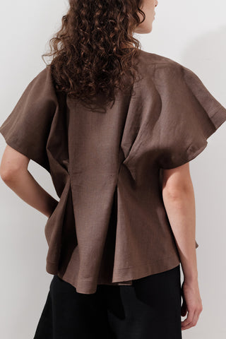 Pleated Linen Vest Dusty Brown
