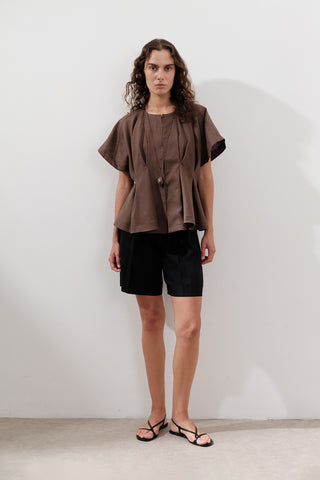 Pleated Linen Vest Dusty Brown