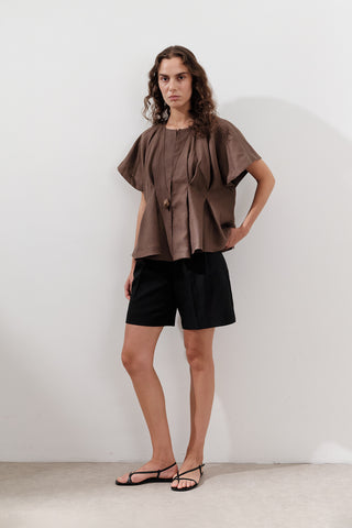 Pleated Linen Vest Dusty Brown