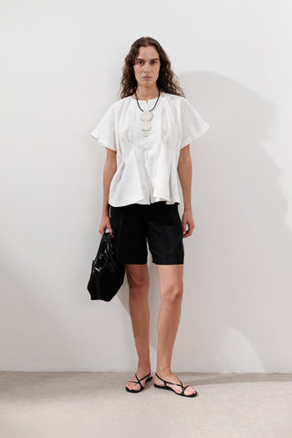 Pleated Linen Vest Ecru