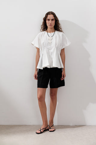 Pleated Linen Vest Ecru
