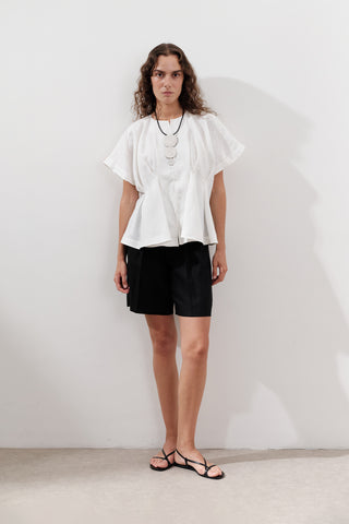 Pleated Linen Vest Ecru