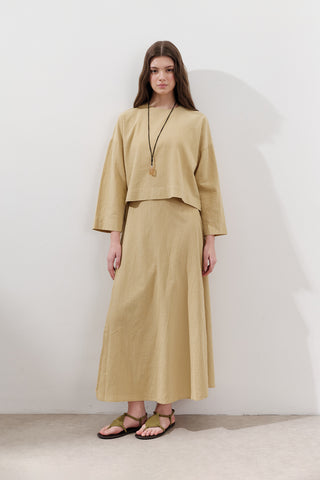 Cotton Wide-Sleeve Crop Blouse Yellow