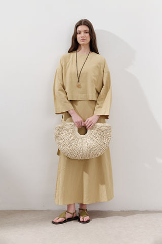 Cotton Wide-Sleeve Crop Blouse Yellow