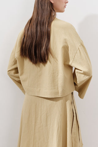 Cotton Wide-Sleeve Crop Blouse Yellow