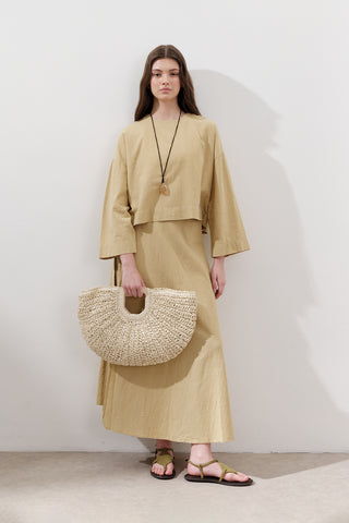 Cotton Wide-Sleeve Crop Blouse Yellow