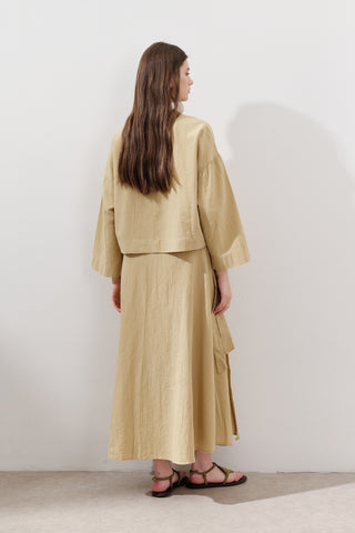 Pamuklu Geniş Kollu Kırpılmış Bluz Sarı