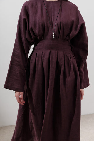 Linen Pleat Detail Dress Damson