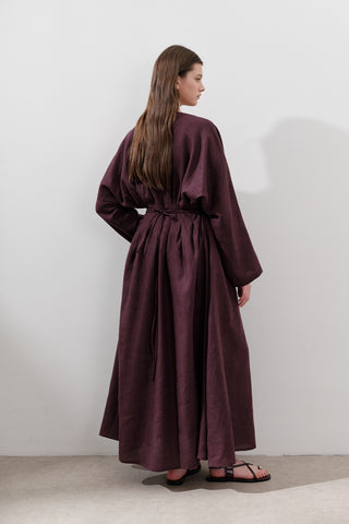 Linen Pleat Detail Dress Damson