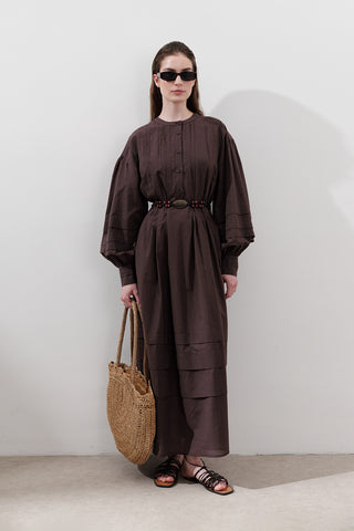 Pleated Volume Dress Brown