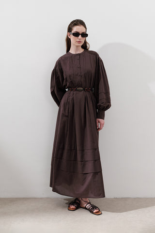 Pleated Volume Dress Brown