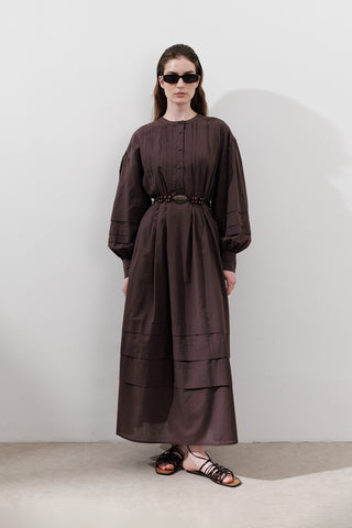 Pleated Volume Dress Brown