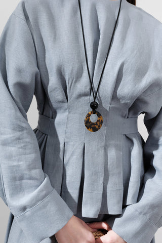 Crossover Tie Linen Blouse Blue