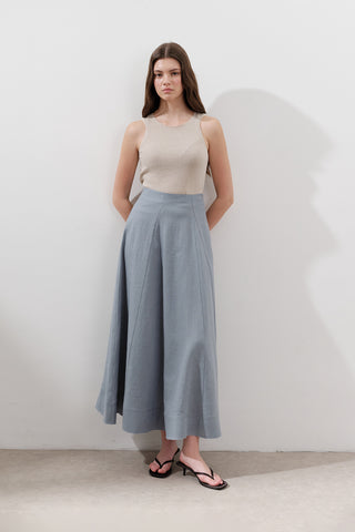 Linen Panel Skirt Blue