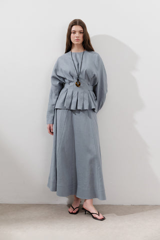 Linen Panel Skirt Blue