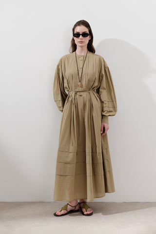 pleated volume dress Chocolate Plus Cotton Poplin Pleated Volume Maxi Dress
